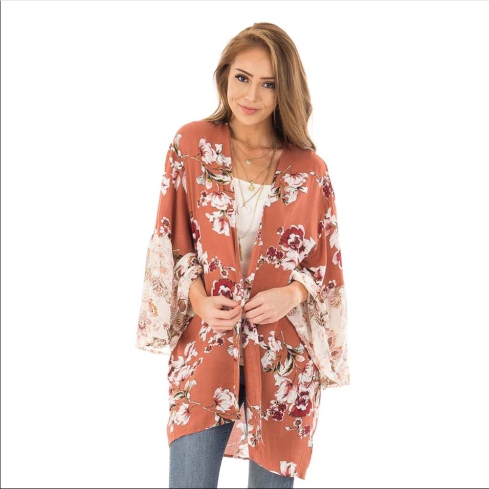 Boho Bloom Kimono Floral Print Rustic - Picture 2 of 8